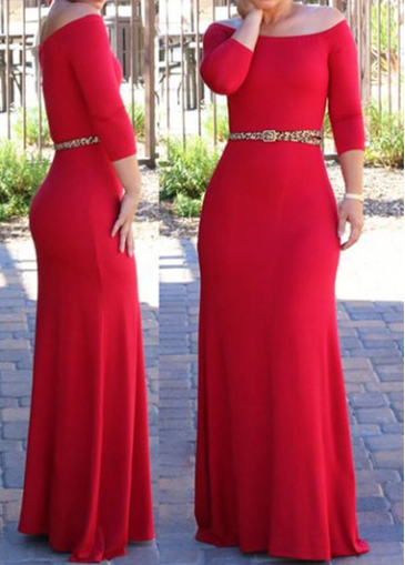 unsigned Red Off the Shoulder Maxi Dress
