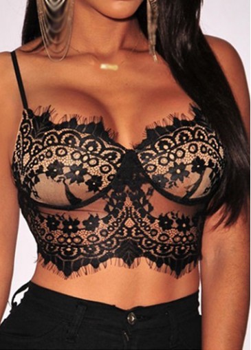 unsigned Black Lace Panel Open Back Crop Top