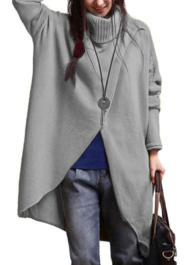 Asymmetric Hem Long Sleeve Grey Sweater