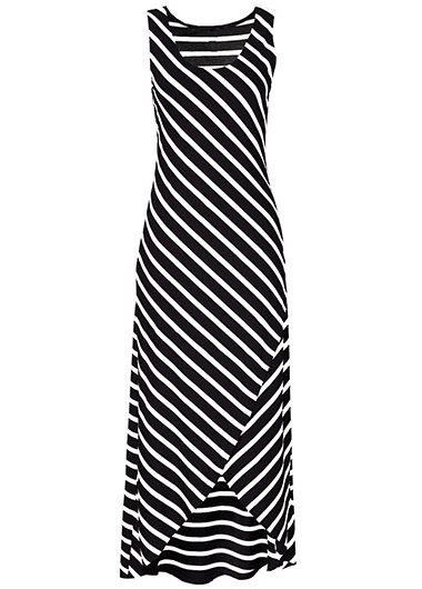 Stripe Print High Low Sleeveless Maxi Dress