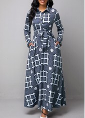 Long Sleeve Turndown Collar Geometric Print Dress - $43.98