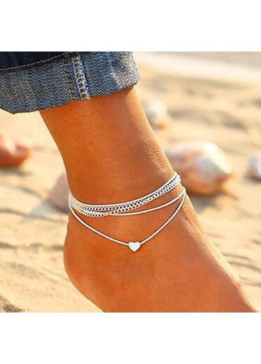 Heart Shape Silver Metal Anklets for Woman