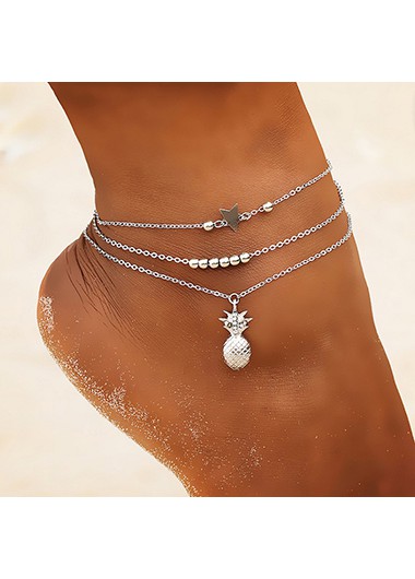 Star and Pineapple Design Silver Metal Detail Anklets