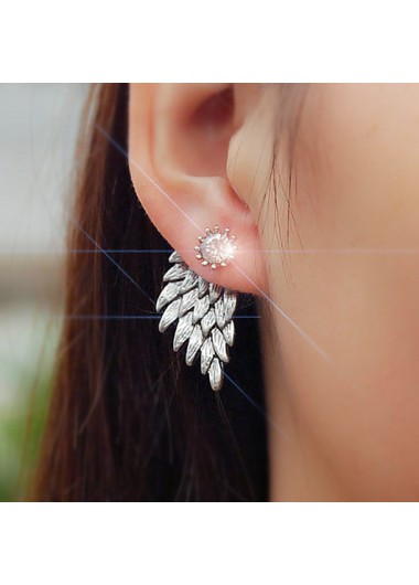 Rhinestone Detail Wings Design Silver Earring Set