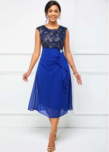 Image of Cap Sleeve Lace Stitching Flounce Dress