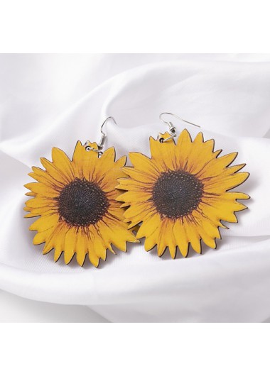 Wooden Design Sunflower Detail Yellow Earring Set