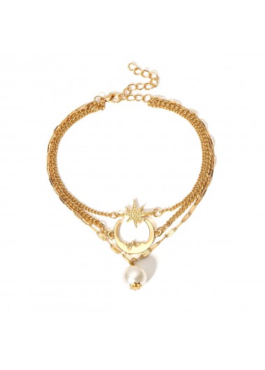 Pearl Design Layered Detail Gold Anklet