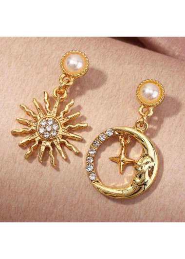 Sun and Moon Design Rhinestone Pearl Earring Set