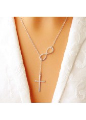 Silver Metal Detail Cross Pendant Necklace