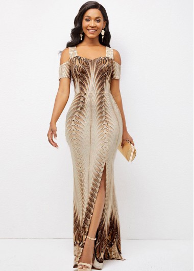 Image of Texture Knitted Foil Print Side Slit Dress