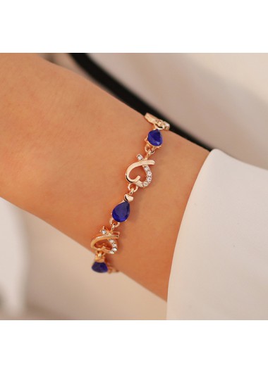 Valentines Heart Design Royal Blue Rhinestone Bracelet