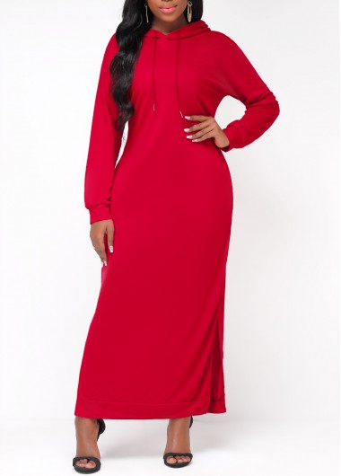 Image of Wine Red Side Slit H Shape Dress