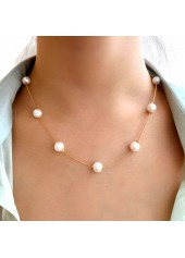 White Pearl Design Metal Detail Necklace
