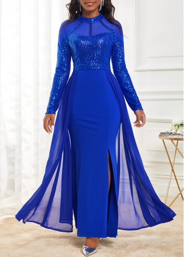 Image of Sapphire Blue Shinning Long Sleeve Maxi Dress