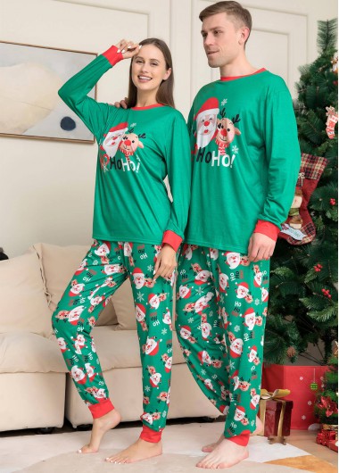 Men Green Christmas Santa Claus Print Loungewear Set
