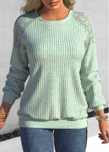 Mint Green Lace Long Sleeve Round Neck Sweatshirt