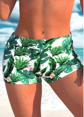 High Waisted Tropical Plants Print Green Swim Shorts