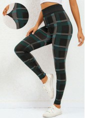 Turquoise Plaid High Waisted Ankle Length Leggings