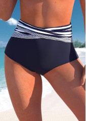 High Waisted Striped Navy Bikini Bottom