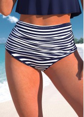 High Waisted Striped Navy Bikini Bottom