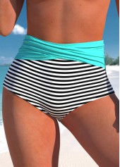 High Waisted Striped Cyan Bikini Bottom