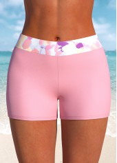High Waisted Floral Print Pink Swim Shorts