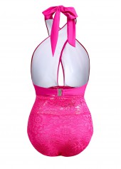 Cross Halter Lace Stitching Rose Red One Piece Swimwear | thumb picture 