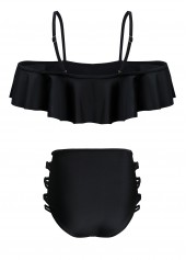 Mid Waist Black Flounce Lace Up Bikini Set | thumb picture 