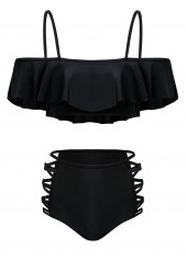 Mid Waist Black Flounce Lace Up Bikini Set | thumb picture 