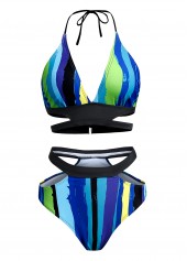 Striped Mid Waist Halter Bikini Set | thumb picture 