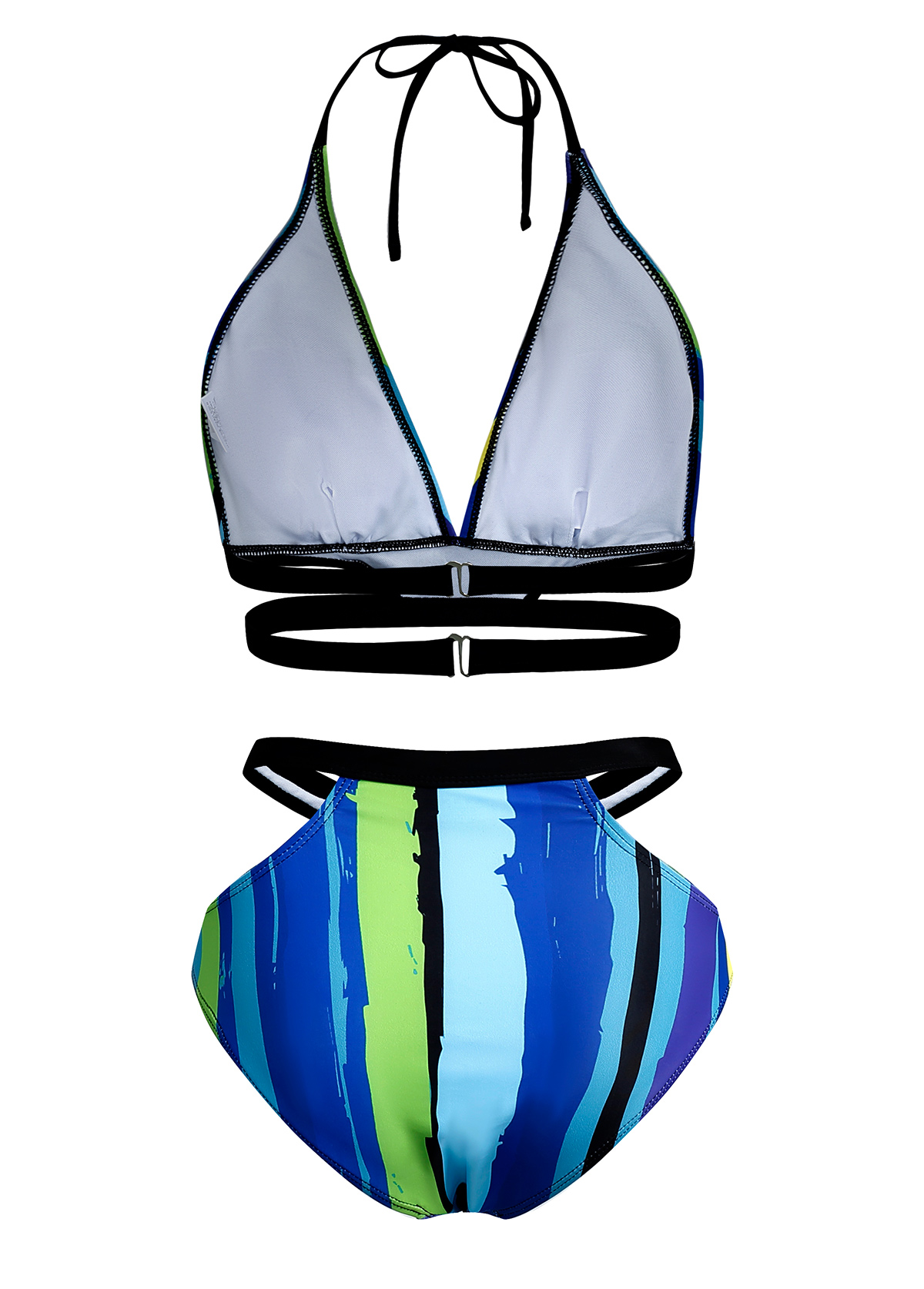 Striped Mid Waist Halter Bikini Set