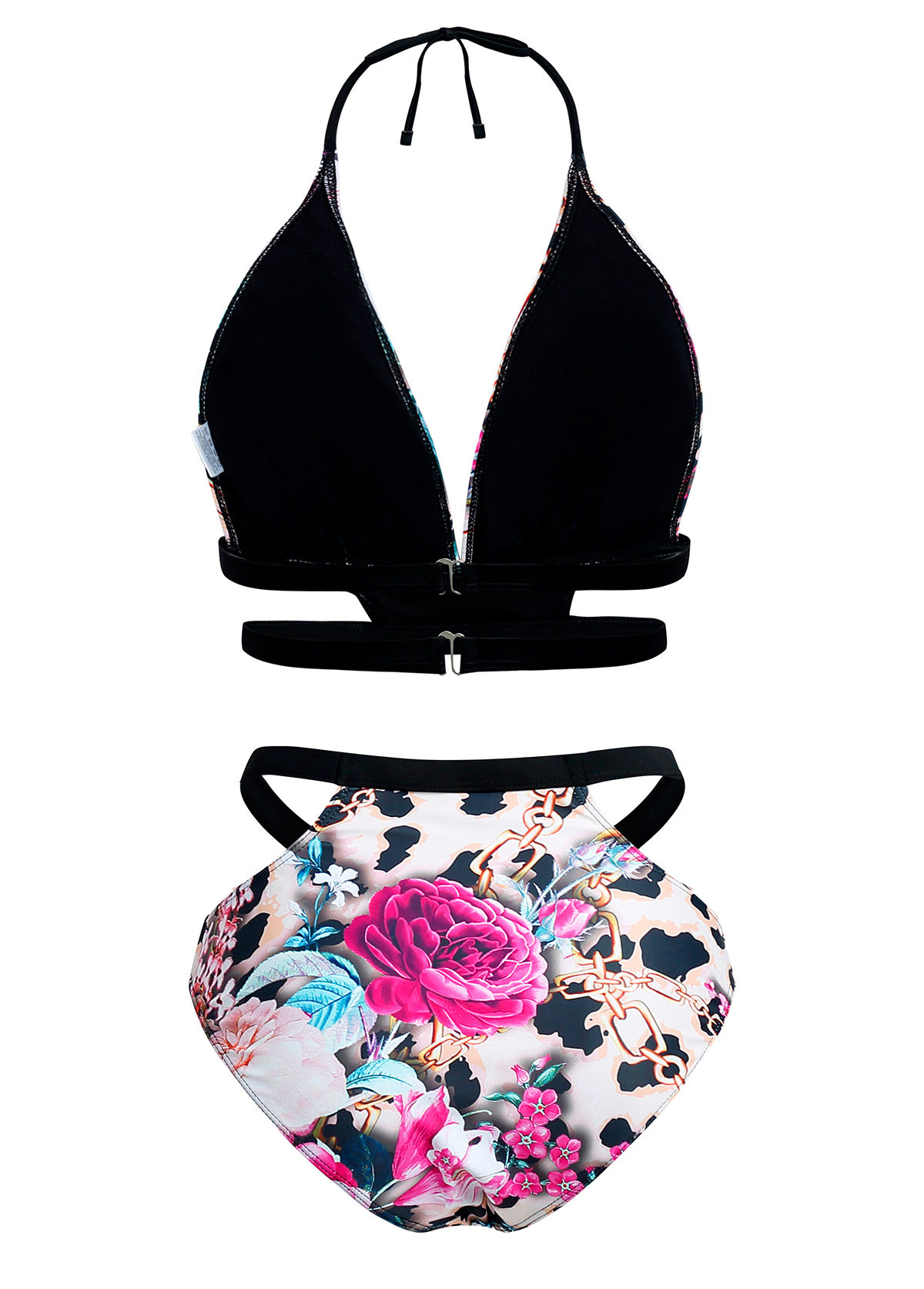 Floral Print Halter Leopard Bikini Set