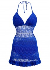 Lace Stitching Solid Halter Swimdress and Panty | thumb picture 