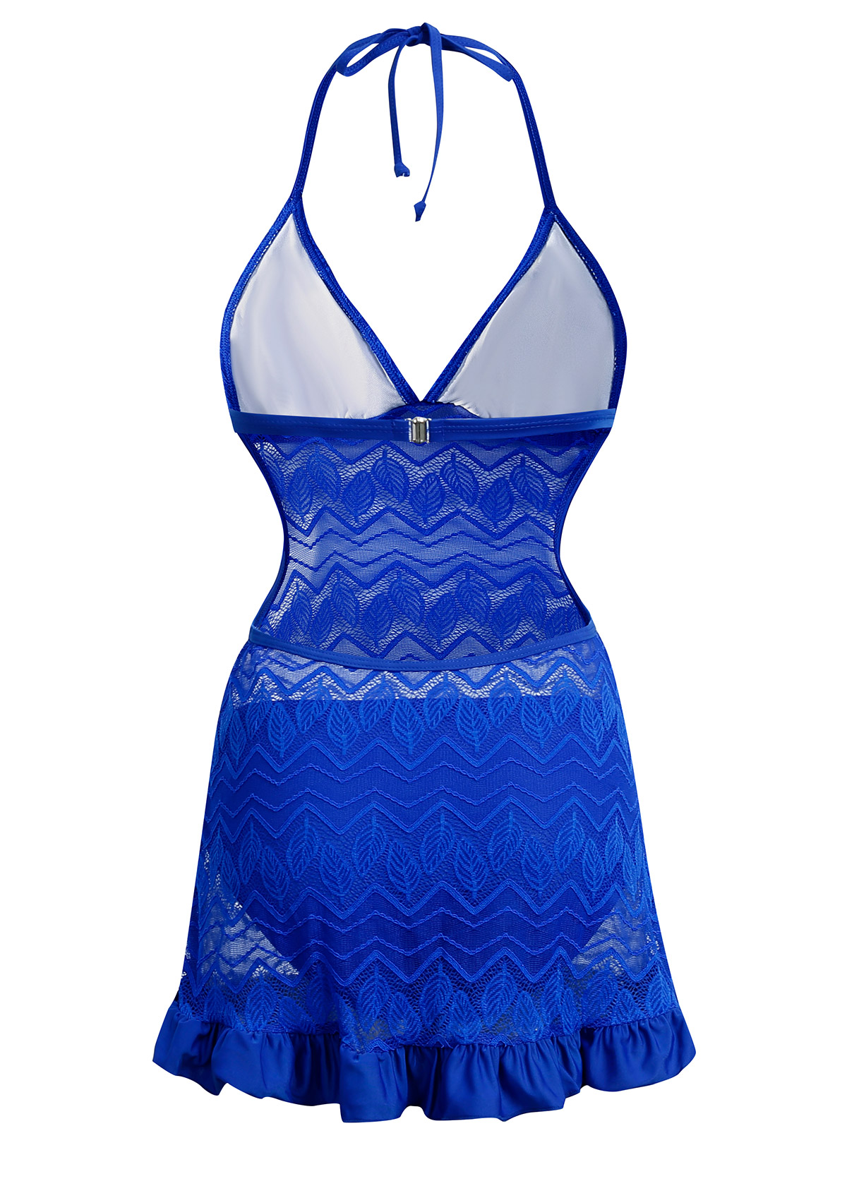 Lace Stitching Solid Halter Swimdress and Panty