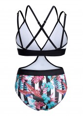 Floral Print Cross Strap Contrast One Piece Swimwear | thumb picture 