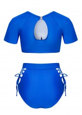 Cut Out Royal Blue Lace Up Bikini Set | thumb picture 