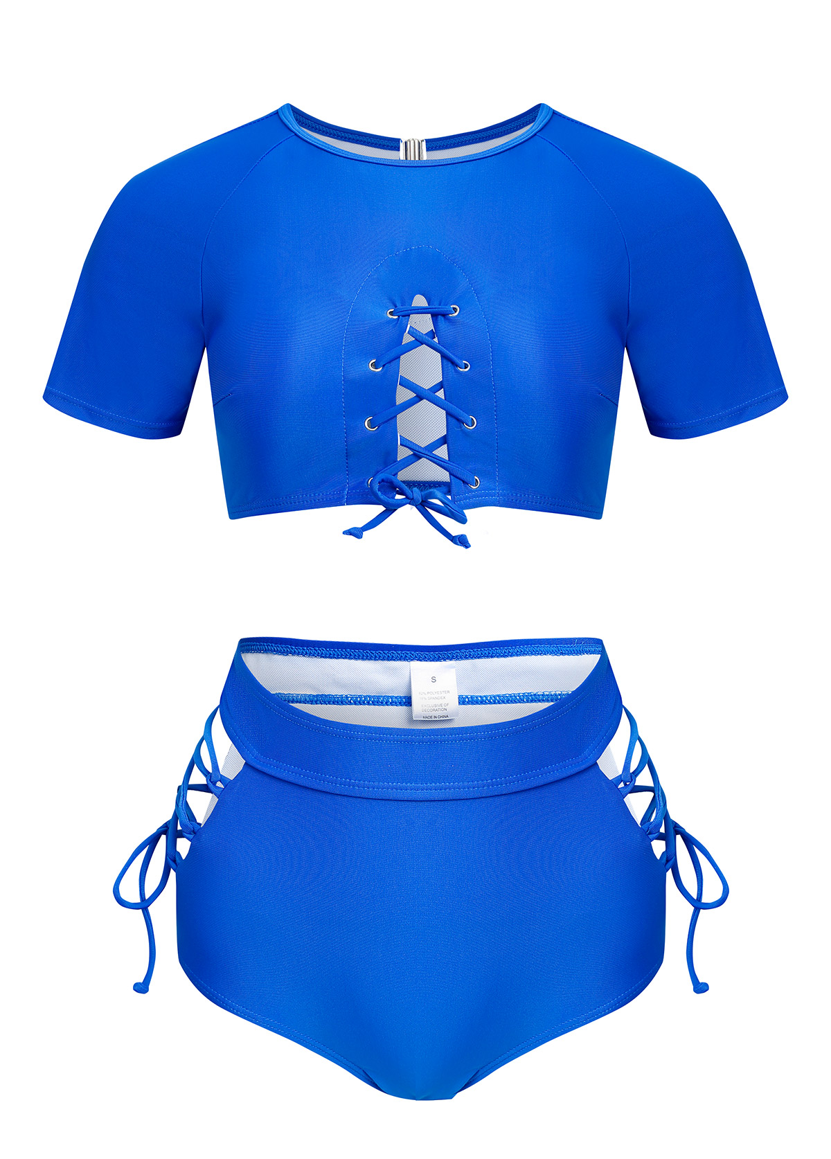 Cut Out Royal Blue Lace Up Bikini Set