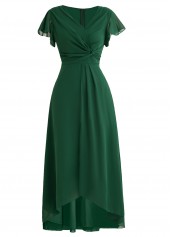 Blackish Green Twist High Low Short Sleeve Dress | thumb picture 