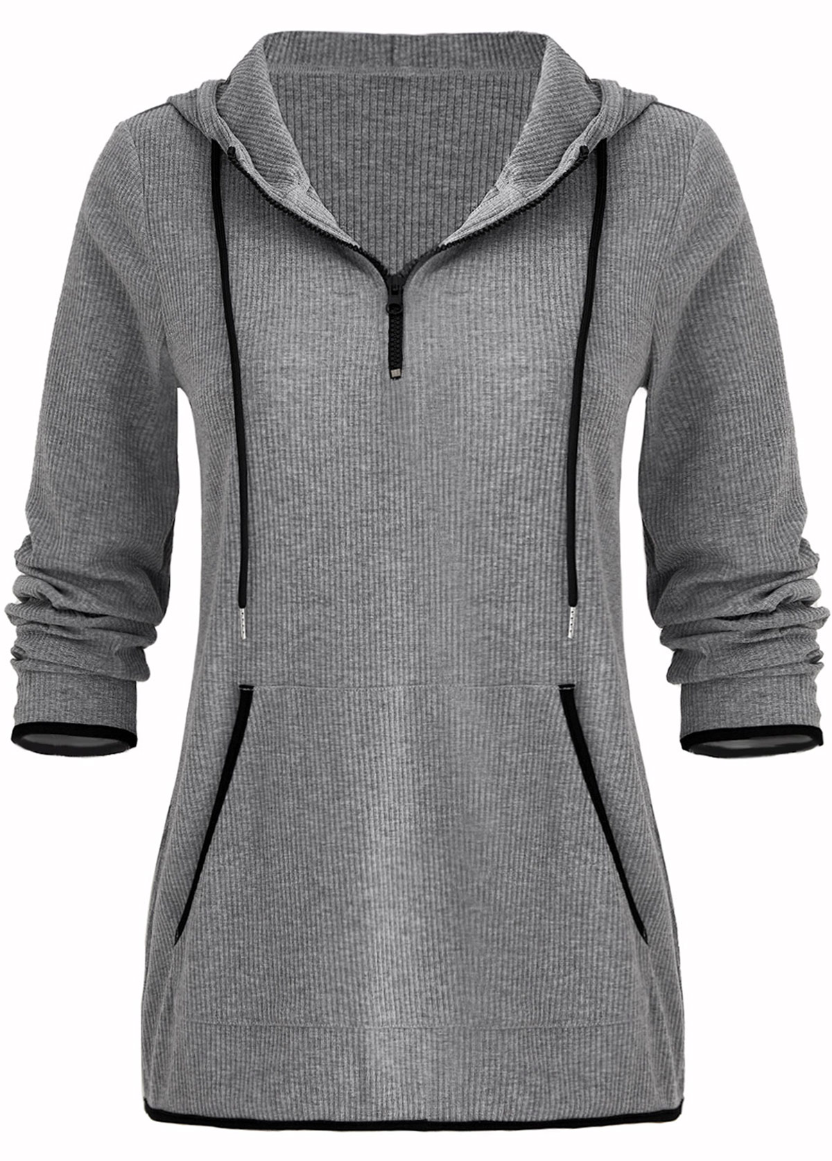 Grey Pocket Zipper Long Sleeve Hoodie | picture 