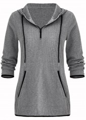 Grey Pocket Zipper Long Sleeve Hoodie | thumb picture 