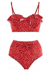 Ruffle Trim Bowknot Polka Dot Bikini Set | thumb picture 