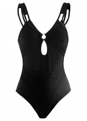 Lace Patchwork Black Metal Ring Detail One Piece Swimwear | thumb picture 