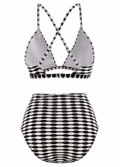 Three-piece High Waisted Geometric Print Black Bikini Set | thumb picture 