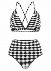 Three-piece High Waisted Geometric Print Black Bikini Set | thumb picture 