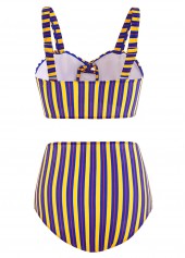 Striped High Waist Cross Front Cutout Bikini Set
