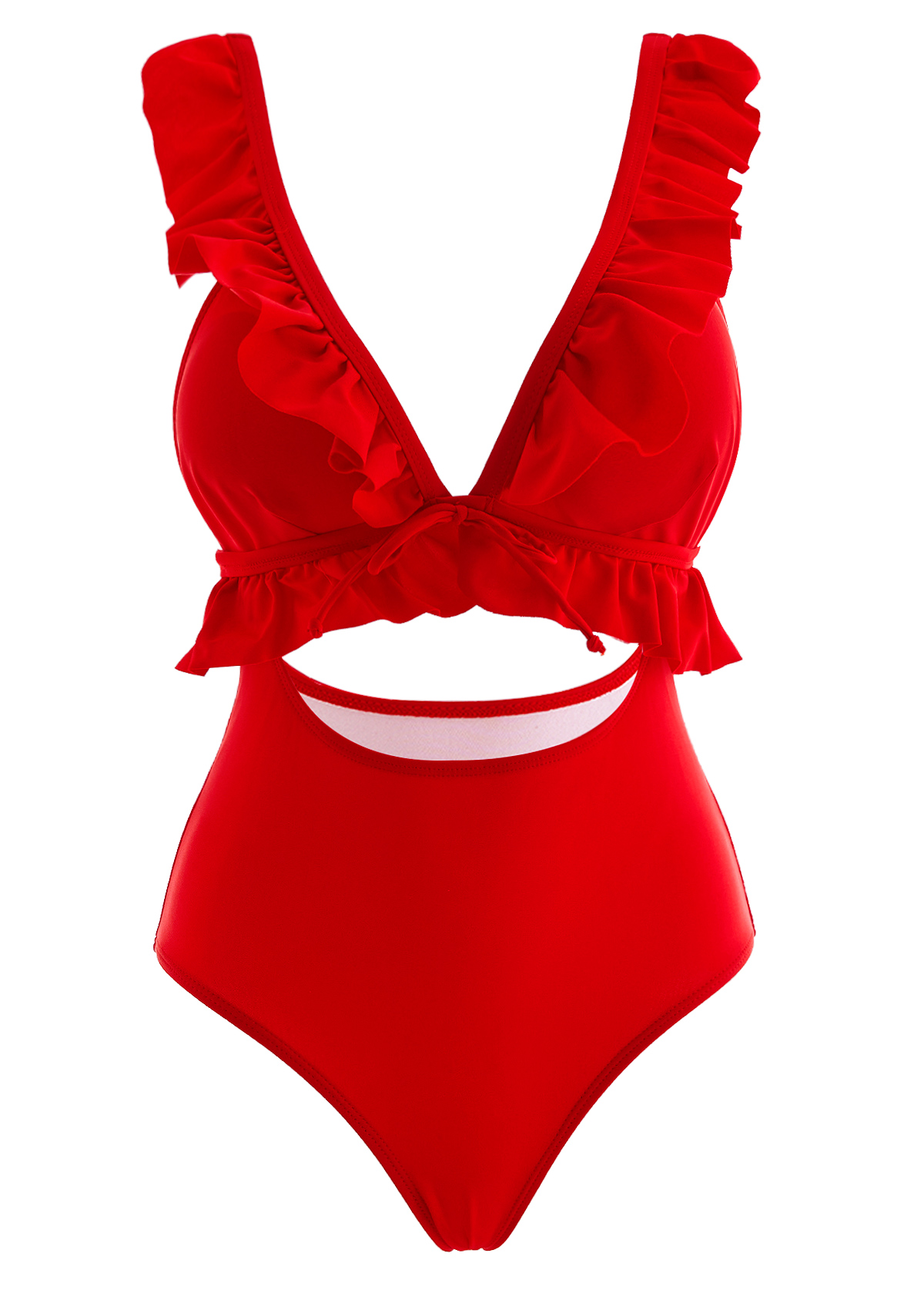 Red Flounce Cutout One Piece Swimwear