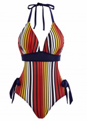Striped Bowknot Side Halter One Piece Swimwear | thumb picture 