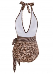 Leopard Print Halter Belted One Piece Swimwear | thumb picture 