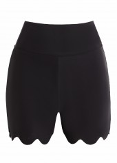 Wavy Hem High Waisted Black Swimwear Shorts