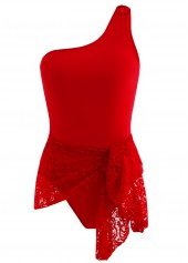 Lace Stitching Tie Front One Piece Swimdress | thumb picture 